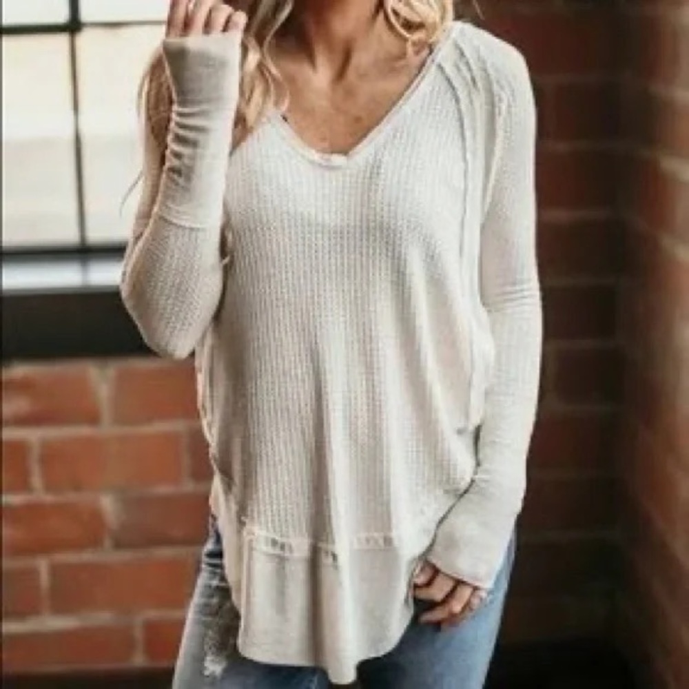 We The Free Cream Waffle Knit Top